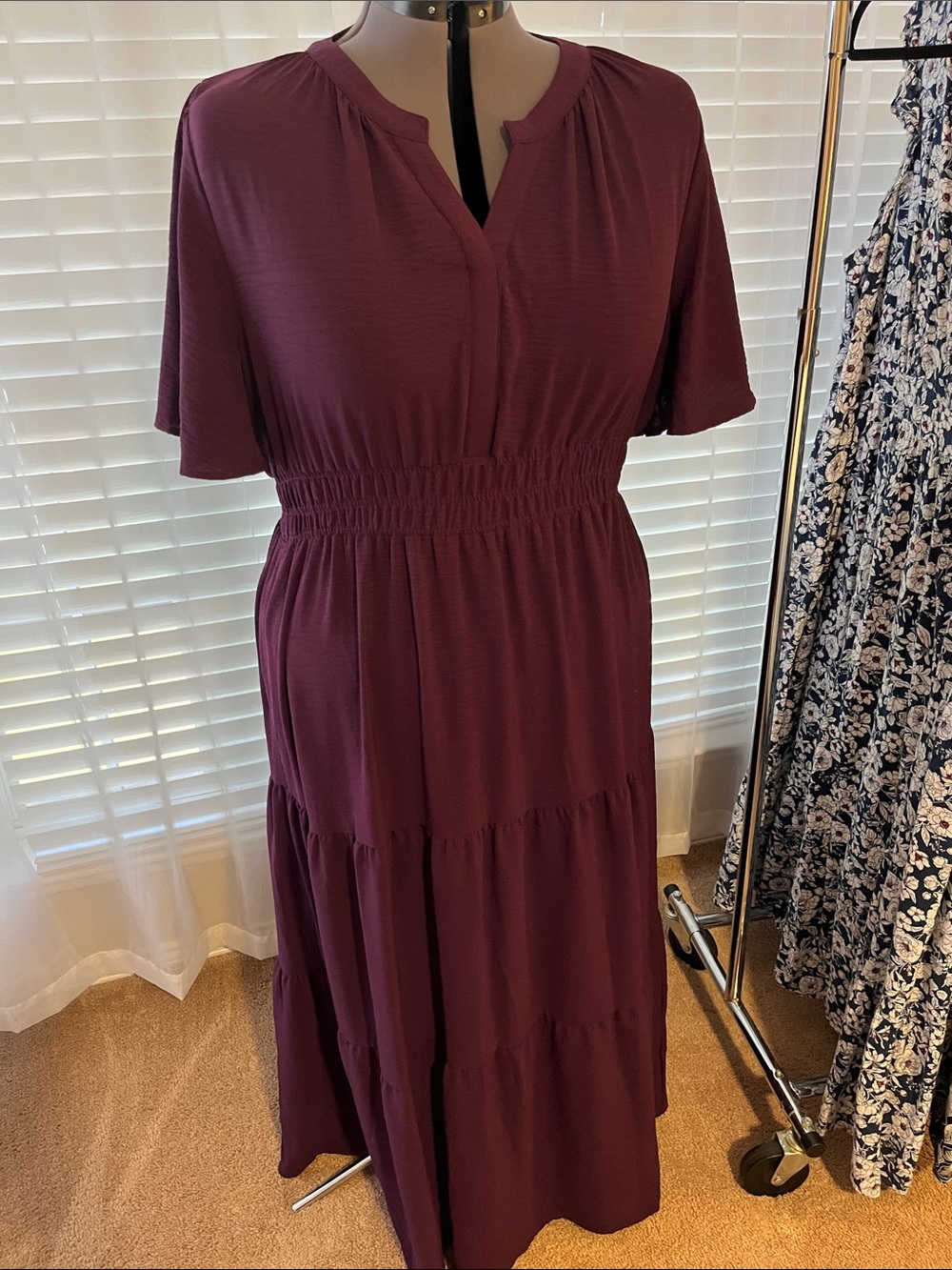 Purple Short-Sleeve Tiered Maxi Dress 3x